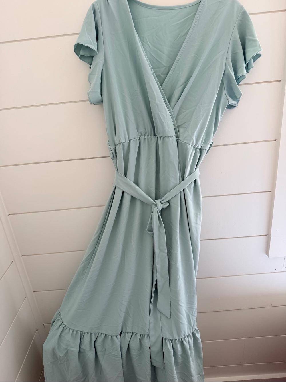 Light Sage Wrap Maxi Dress with Tie Waist